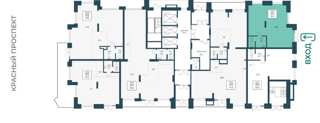 ЖК Расцветай на Кропоткина, помещение 55.4 м² - 655
