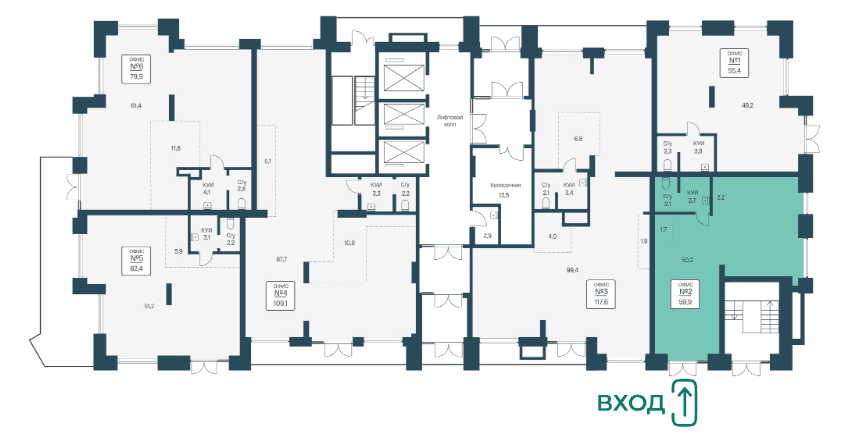 ЖК Расцветай на Кропоткина, помещение 59.9 м² - 659